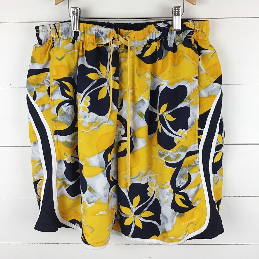Speedo L Floral Hawaiian Board Shorts Swim Trunks